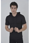 Kapşonlu Slim Fit T-shirt - Siyah -