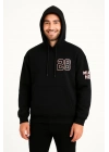 Kapşonlu Sweatshirt – Oversize Fit, Ön  Arka Baskılı,- Siyah -
