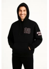 Kapşonlu Sweatshirt – Oversize Fit, Ön  Arka Baskılı,- Siyah -