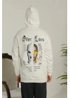 Kapşonlu Sweatshirt – Oversize “Other Lives” Ön  Arka Baskılı,- Beyaz -