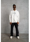 Kapşonlu Sweatshirt – Oversize “Other Lives” Ön  Arka Baskılı,- Beyaz -