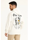 Kapşonlu Sweatshirt – Oversize “Other Lives” Ön  Arka Baskılı- Beyaz -