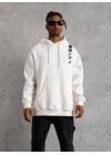 Kapşonlu Uzun Kol Baskılı Sweetshirt - Beyaz -
