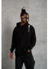 Kapşonlu Uzun Kol Baskılı Sweetshirt - Siyah -