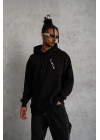 Kapşonlu Uzun Kol Baskılı Sweetshirt - Siyah -