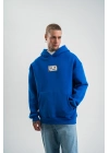 Kapşonlu Uzun Kol Patchli Nakışlı SweatShirt - Mavi -