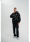 Kapşonlu Varak ve Pano Baskılı SweatShirt- Siyah -