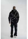 Kapşonlu Varak ve Pano Baskılı SweatShirt- Siyah -