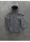 Kapüşonlu Üç İplik Penye Basic SweatShirt - Boyalı Gri -