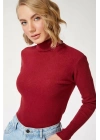 Kaşkorse Boğazlı Full Likralı Fitilli Body Kazak - Bordo -