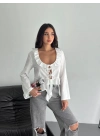 Keten Uzun Kol Bağacık Detaylı Bluz - Beyaz -