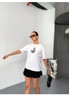 Kısa Kol Baskılı T-shirt - Beyaz -