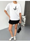 Kısa Kol Baskılı T-shirt - Beyaz -