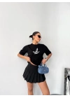 Kısa Kol Baskılı T-shirt - Siyah -