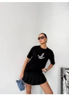 Kısa Kol Baskılı T-shirt - Siyah -