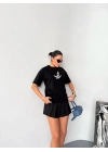 Kısa Kol Baskılı T-shirt - Siyah -