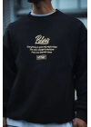 Kışlık Bisiklet Yaka Ön Ve Arka Baskılı SweatShirt - Siyah -