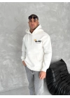 Kışlık Üç İplik Kapüşonlu SweatShirt - Beyaz -
