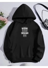 Kışlık Üç İplik Kapüşonlu SweatShirt - Siyah -