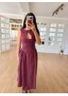 Kolsuz Uzun Kabardin Elbise - Bordo -