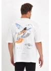 Melek Baskılı Oversize T-shirt - Beyaz -