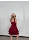 Mini Askılı Elbise - Bordo -