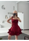 Mini Askılı Elbise - Bordo -