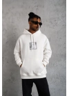 Ön Arka Baskılı Kapşonlu Sweat - Beyaz -