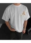 Ön ve Arka Baskılı Oversize Bisiklet Yaka T-shirt - Beyaz -