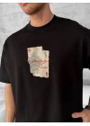 Ön ve Arka Baskılı Oversize Bisiklet Yaka T-shirt - Siyah -
