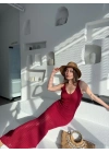 Örgülü Uzun Triko Elbise - Bordo -