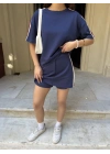 Osy Modal T-shirt Mini Şortlu Etek İkili Takım -Lacivert -