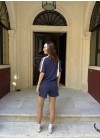 Osy Modal T-shirt Mini Şortlu Etek İkili Takım -Lacivert -