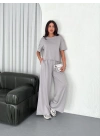 Osy Modal Yumuşak Dokulu Kumaş Bisiklet Yaka T-shirt Bol paça Pantalon ikili Takım - Boyalı Gri -