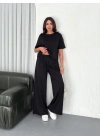 Osy Modal Yumuşak Dokulu Kumaş Bisiklet Yaka T-shirt Bol paça Pantalon ikili Takım -Siyah -