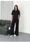 Osy Modal Yumuşak Dokulu Kumaş Bisiklet Yaka T-shirt Bol paça Pantalon ikili Takım -Siyah -