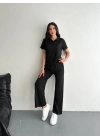 Osy Modal Yumuşak Dokulu Kumaş Kısa Kollu Yakalı T-shirt Pantalon ikili Takım- Siyah -