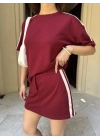 Osy Modal yumuşak dokulu Kumaş Mini Şortlu Etek İkili Takım -Bordo -