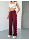 Osy Modal Yumuşak Dokulu Kumaş Nakış işlemeli Rahat Bol Paça Eşofman Pantalon - Bordo -