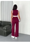 Osy Modal Yumuşak Dokulu Kumaş Tam Fermuarlı Crop Pantalon İkili Takım - Bordo -