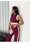 Osy Modal Yumuşak Dokulu Kumaş Tam Fermuarlı Crop Pantalon İkili Takım - Bordo -