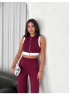 Osy Modal Yumuşak Dokulu Kumaş Tam Fermuarlı Crop Pantalon İkili Takım - Bordo -