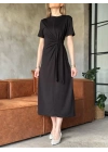 Osy Modal Yumuşak Dokulu Kumaş Yandan Bağlamalı Elbise - Siyah -