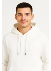 Ovarsize Kapüşonlu  sweatshirt Kanguru Çepli Cıtcıtlı 3 iplik Şardonlu Hoodie - Beyaz -