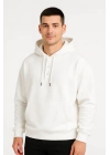 Ovarsize Kapüşonlu  sweatshirt Kanguru Çepli Cıtcıtlı 3 iplik Şardonlu Hoodie - Beyaz -