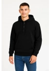 Ovarsize Kapüşonlu  sweatshirt Kanguru Çepli Cıtcıtlı 3 iplik Şardonlu Hoodie - Siyah -