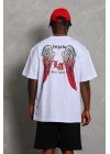Oversize Baskılı Bisiklet Yaka T-Shirt - Beyaz -