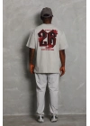 Oversize Baskılı Bisiklet Yaka T-Shirt - Gri -