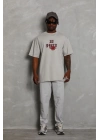 Oversize Baskılı Bisiklet Yaka T-Shirt - Gri -