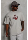 Oversize Baskılı Bisiklet Yaka T-Shirt - Gri -